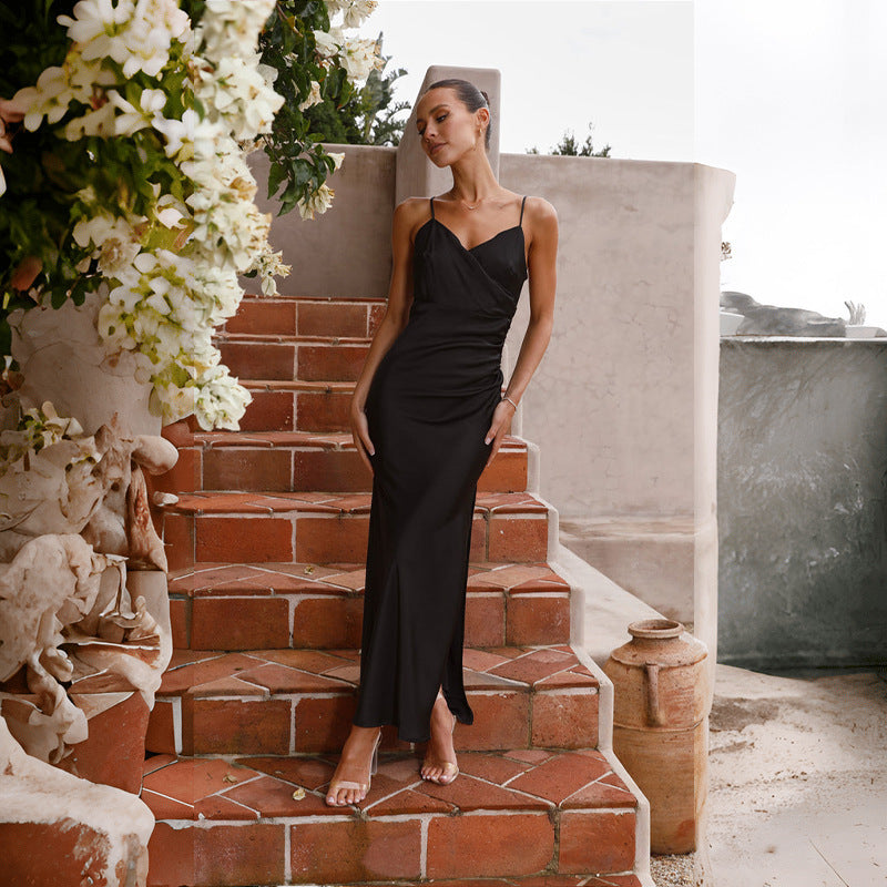 Spaghetti Straps Sleeveless Slit Slim-fitting Dress Women's Garments Apparel / Clothing