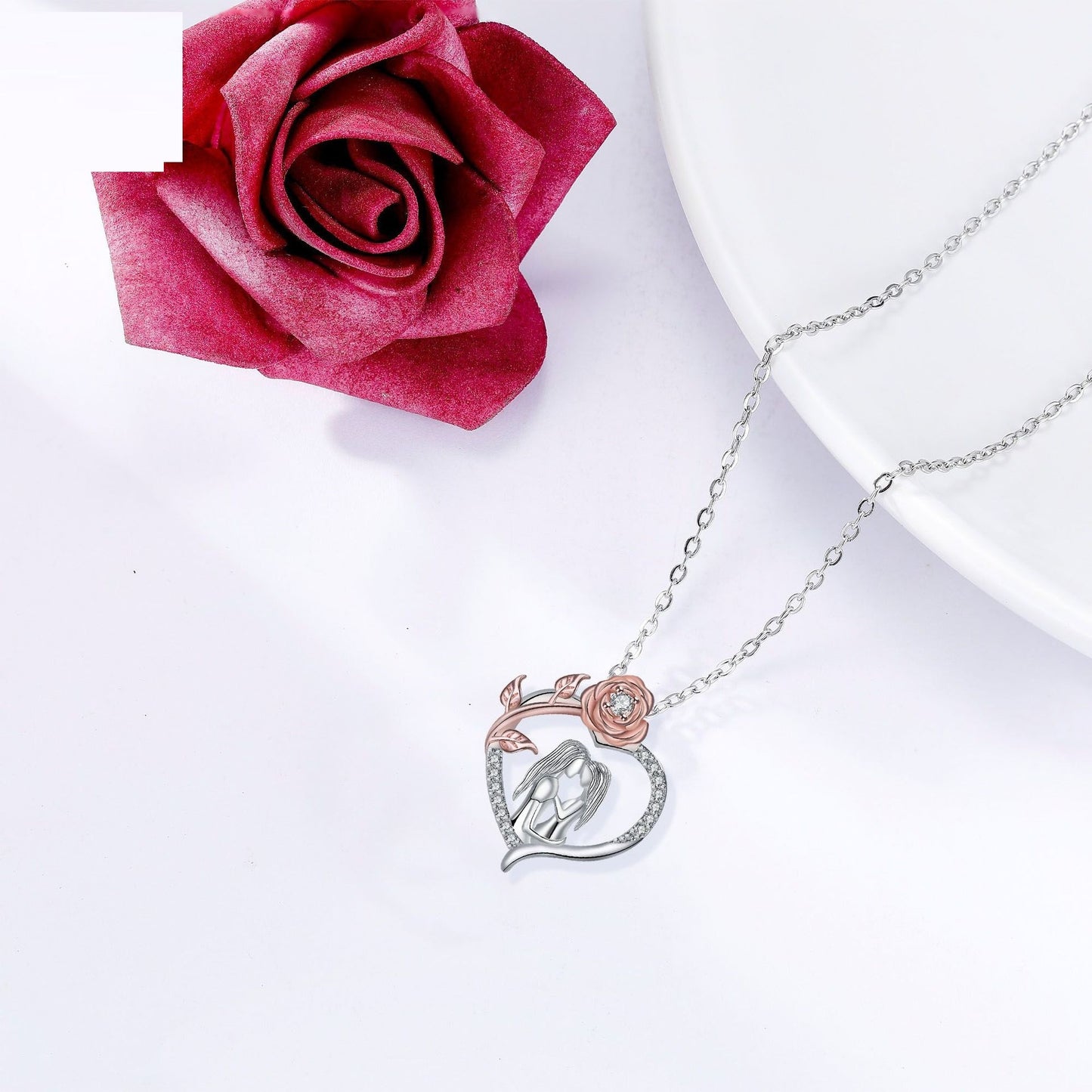 European And American Fashion Minority Design Heart-shaped Rose Pendant Mother And Daughter Necklace Female Jewelry/Accessories