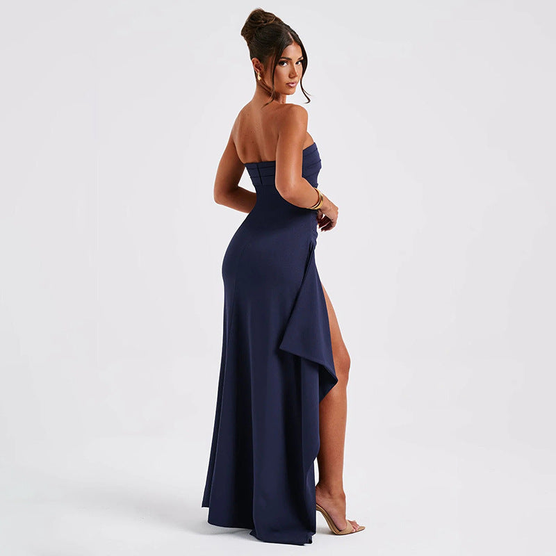 Strapless Split Long Dress Summer Fashion Pleated Bridesmaid Dress For Womens Party Women's Garments Apparel / Clothing