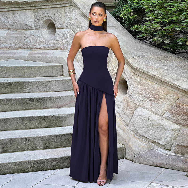 Spring And Summer New Color Matching Tube Top Sexy Off-the-shoulder Dress Women's Garments Apparel / Clothing