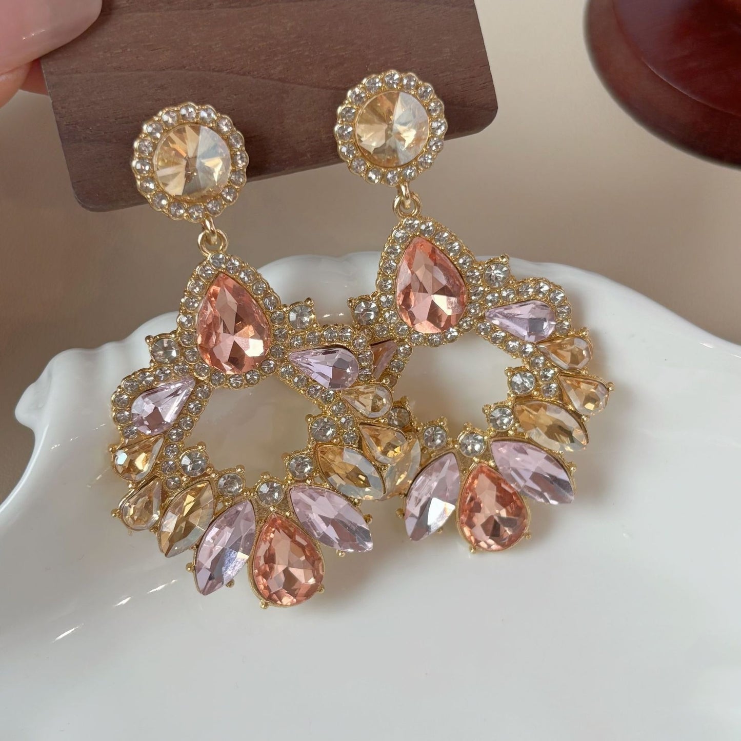 Style Bright Geometric Rhinestone Earrings For Women Retro Jewelry & Accessories