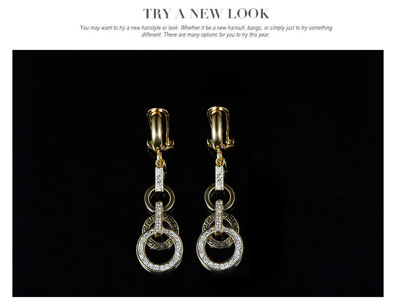 Women’s Zircon Necklace & Earrings Set, Roman Circle Design, 18K Gold Jewelry Accessories