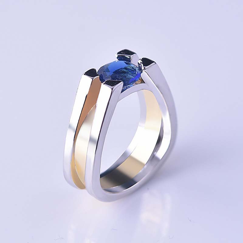 Europe And America Creative Geometric Sapphire Two-tone Women's Exquisite Rings/Jewelry & Accessories