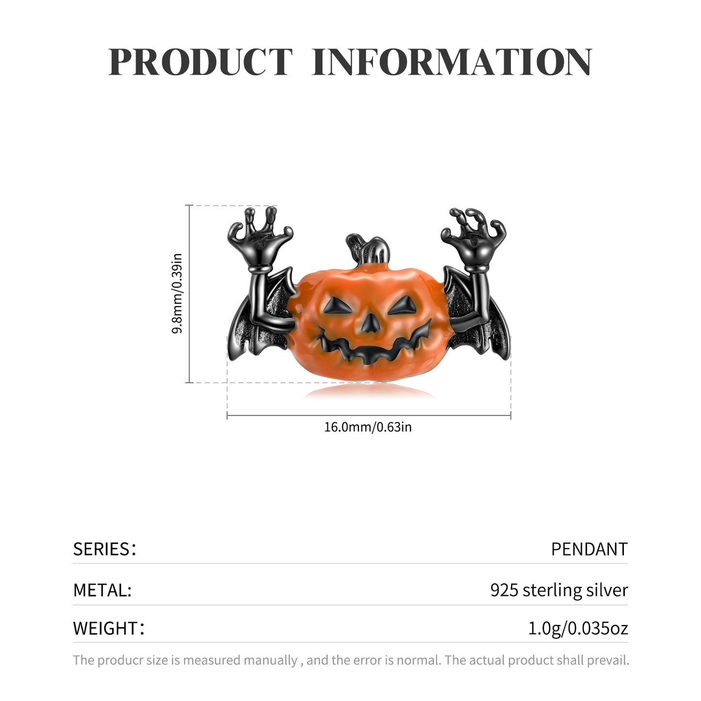 Creative Pumpkin Bat Necklace Halloween Dark Wind Small Fashion S925 Silver Chain Jewelry/Accessories