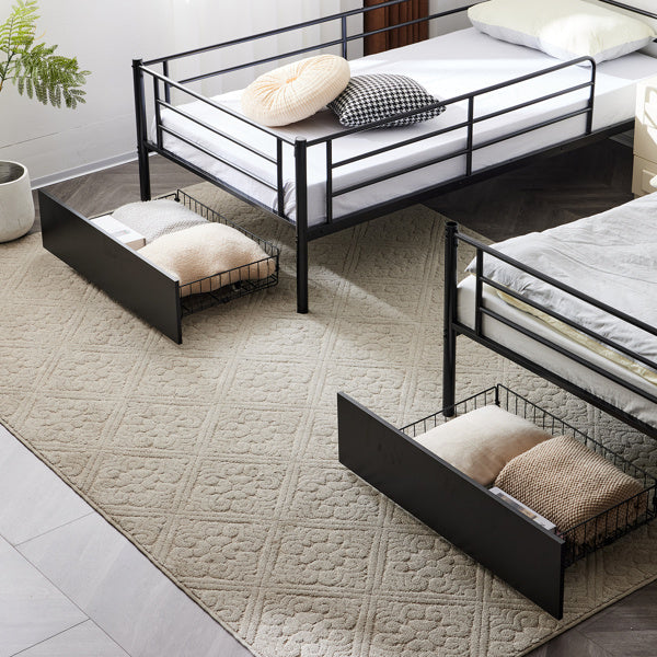 Double Decker Bunk Bed With Drawers Black, Detachable Twin Bed Furniture