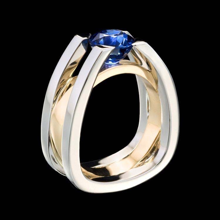 Europe And America Creative Geometric Sapphire Two-tone Women's Exquisite Rings/Jewelry & Accessories