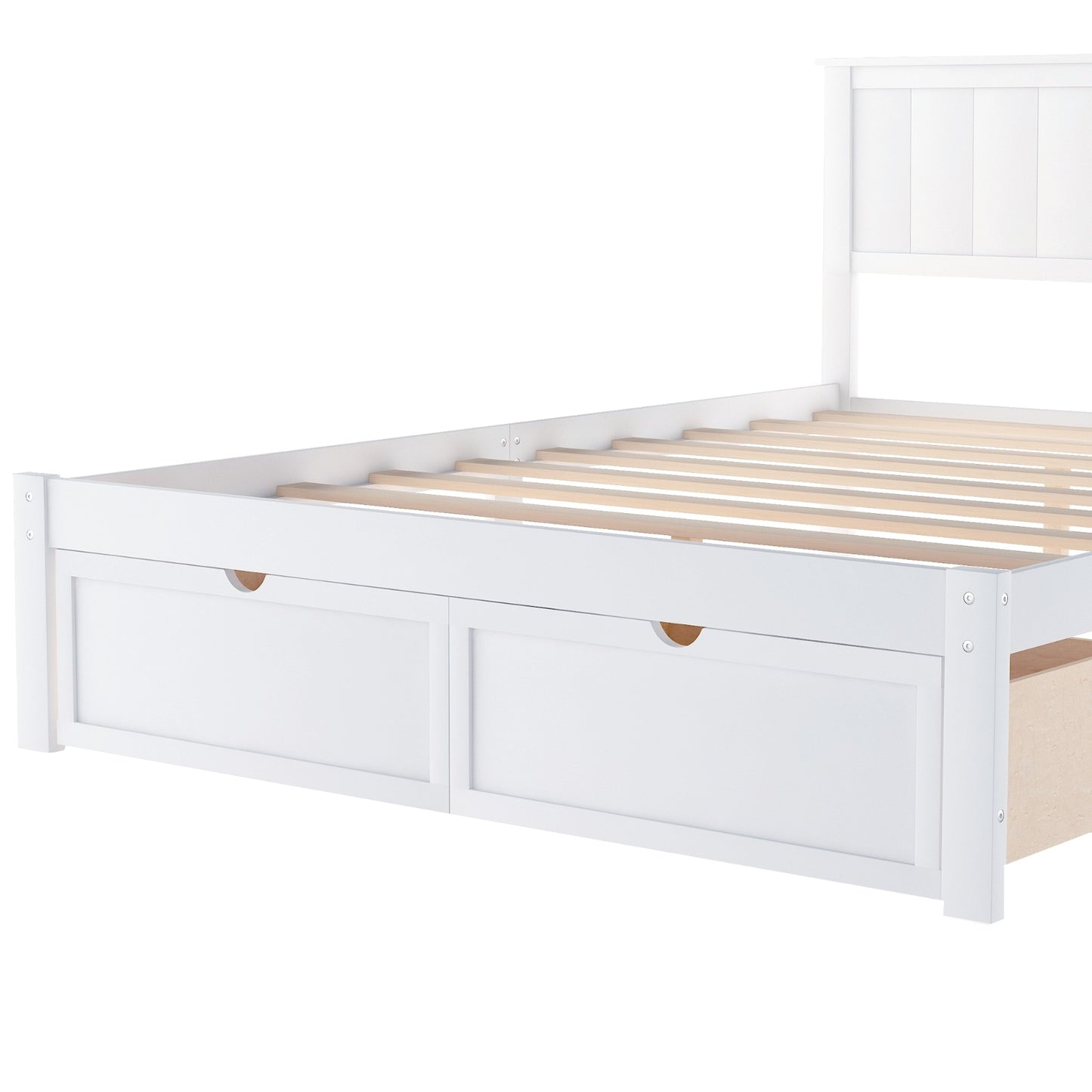 Full Size Platform Bed With Under-bed Drawers, White