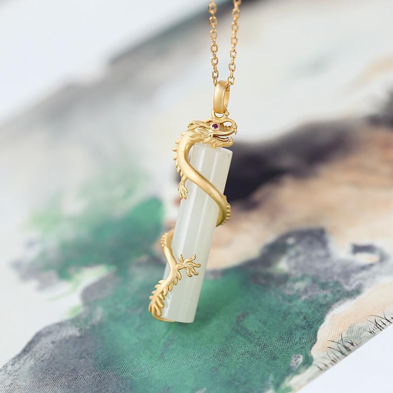 Hetian Jade Prosperity Brought By The Dragon And The Phoenix Pendant Necklaces Jewelry & Accessories