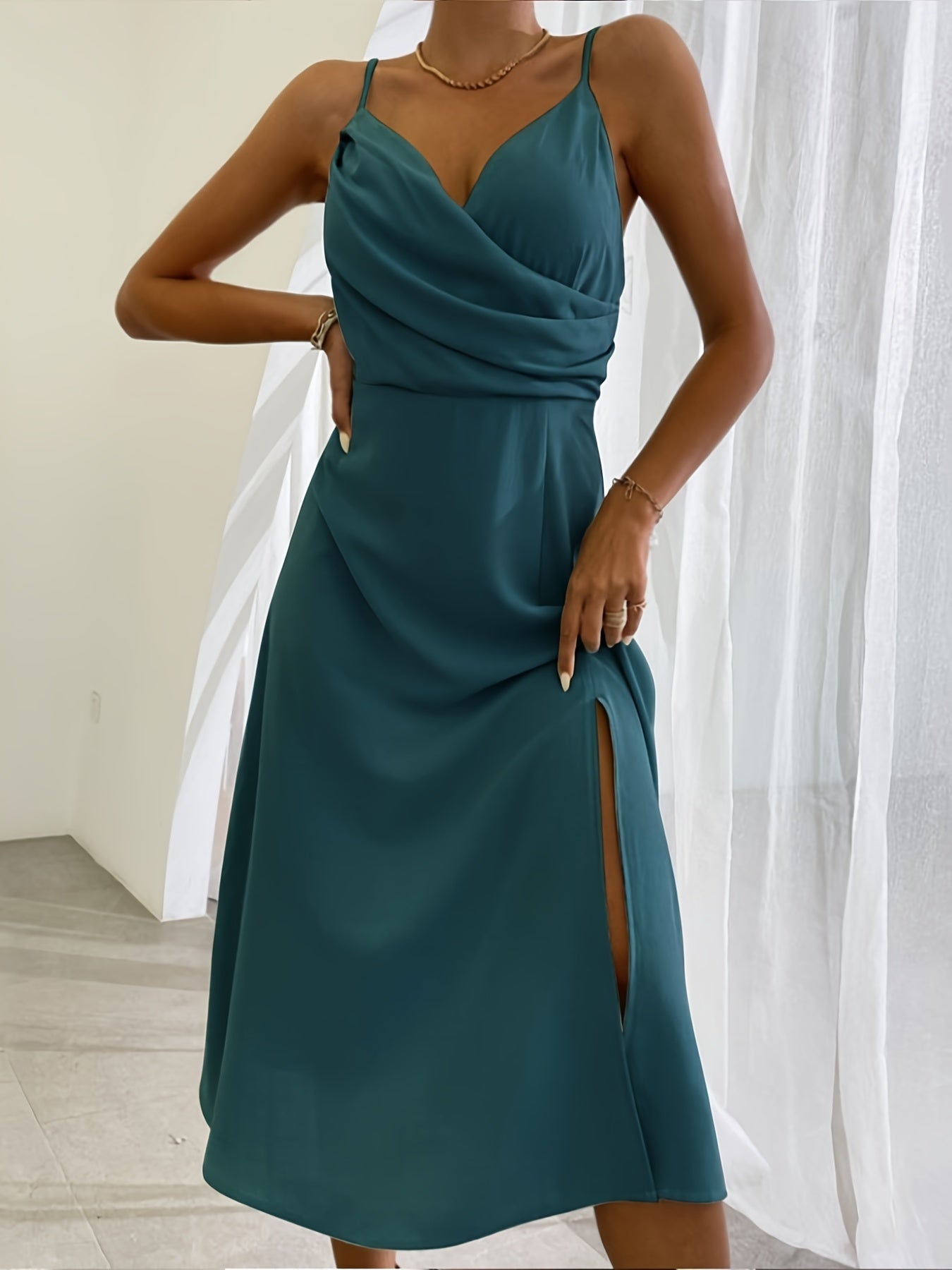 V-neck Slit Sling Dress Summer Fashion Sexy Slim Suspender Dresses For Women's Garments Apparel / Clothing