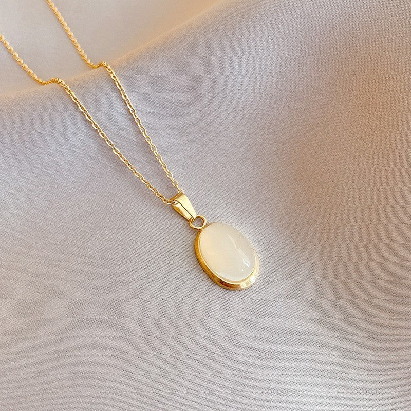 Oval Cat Eye Pendant Titanium Steel Necklace Special-interest Design Jewelry/Accessories