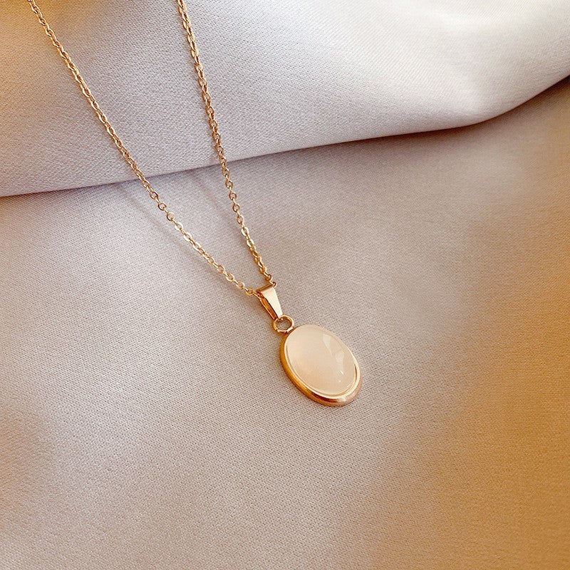 Oval Cat Eye Pendant Titanium Steel Necklace Special-interest Design Jewelry/Accessories