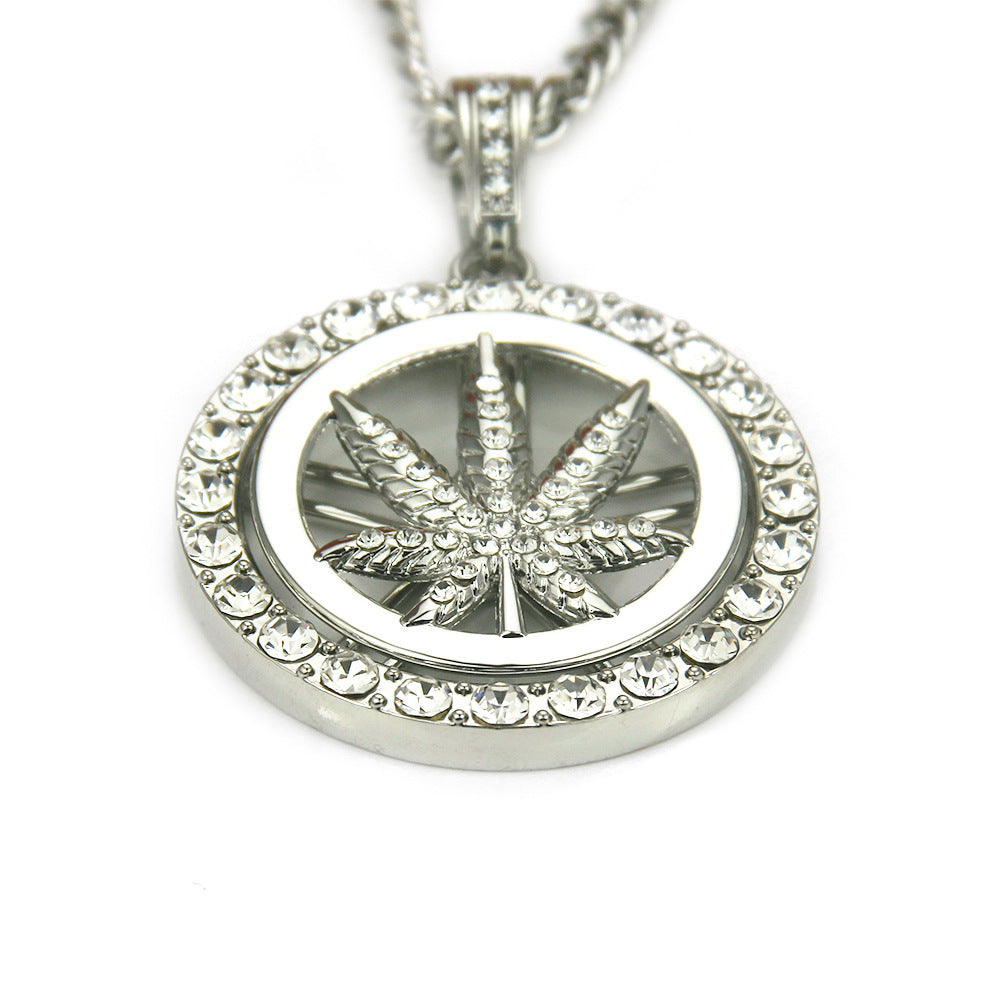 European Hip Hop Diamond Maple Leaf Turntable Necklace For Men Jewelry & Accessories
