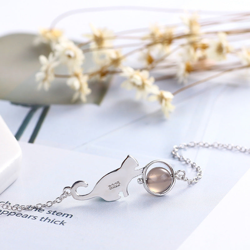 Simple Brushed Cat Moonstone Bracelet Niche Design Bracelet Jewelry/Accessories
