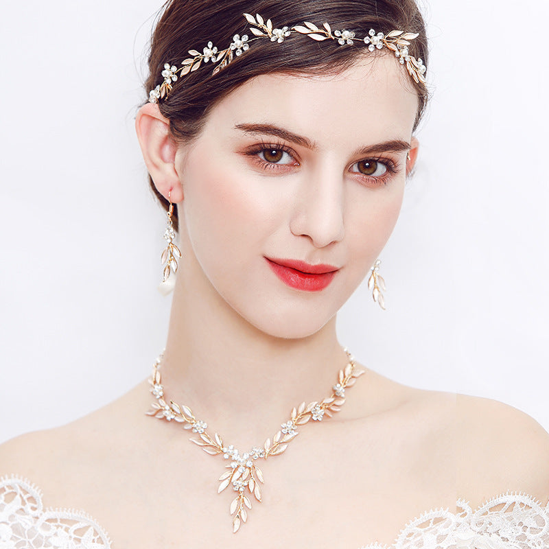 Earrings necklace bridal jewelry three-piece alloy plating European and American bride set jewelry set Jewelry/Accessories