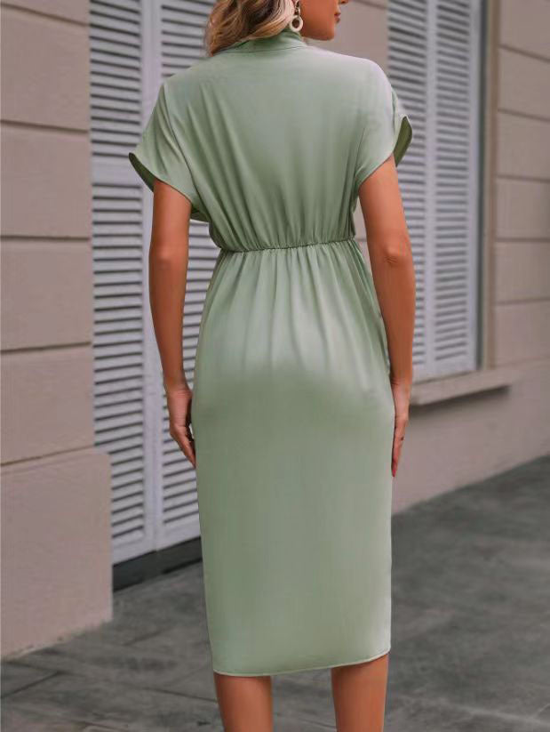 Summer Batwing Sleeve Dress Fashion V-neck Short Sleeve Pleated Dresses Women's Garments Apparel / Clothing