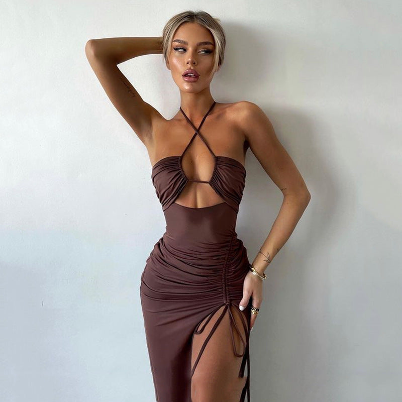 Sexy Halterneck Lace-up Split Dress Summer Y2K Fashion Party Baech Long Dresses For Women's Garments Apparel / Clothing