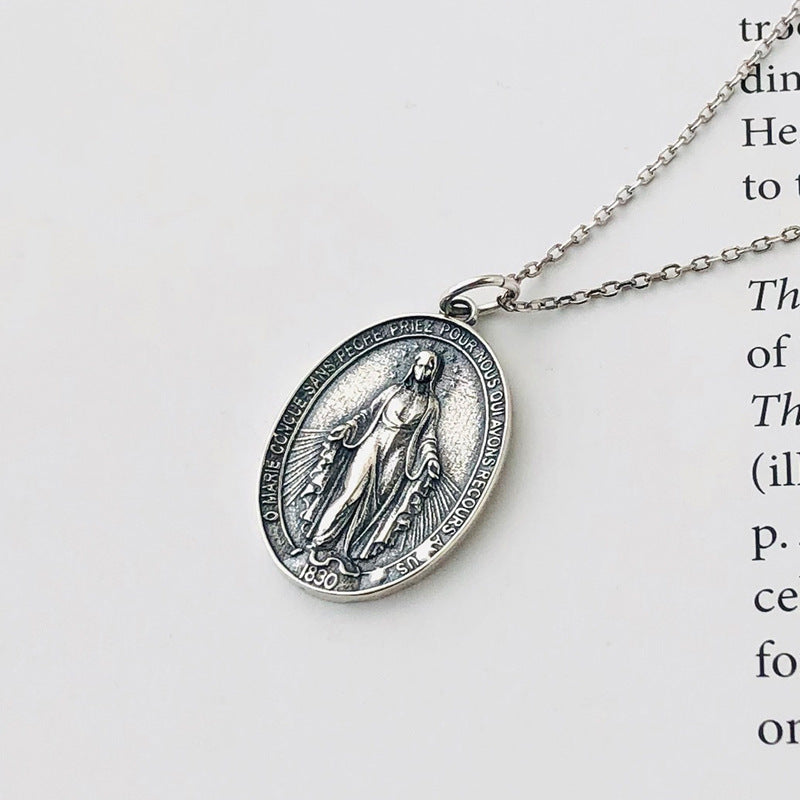 S925 Sterling Silver Vintage Embossed Portrait Pendant Jewelry & Accessories