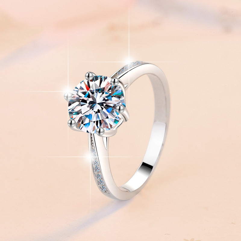 Moissanite Ring Classic Six-claw Crown S925 Sterling Silver Jewelry & Accessories