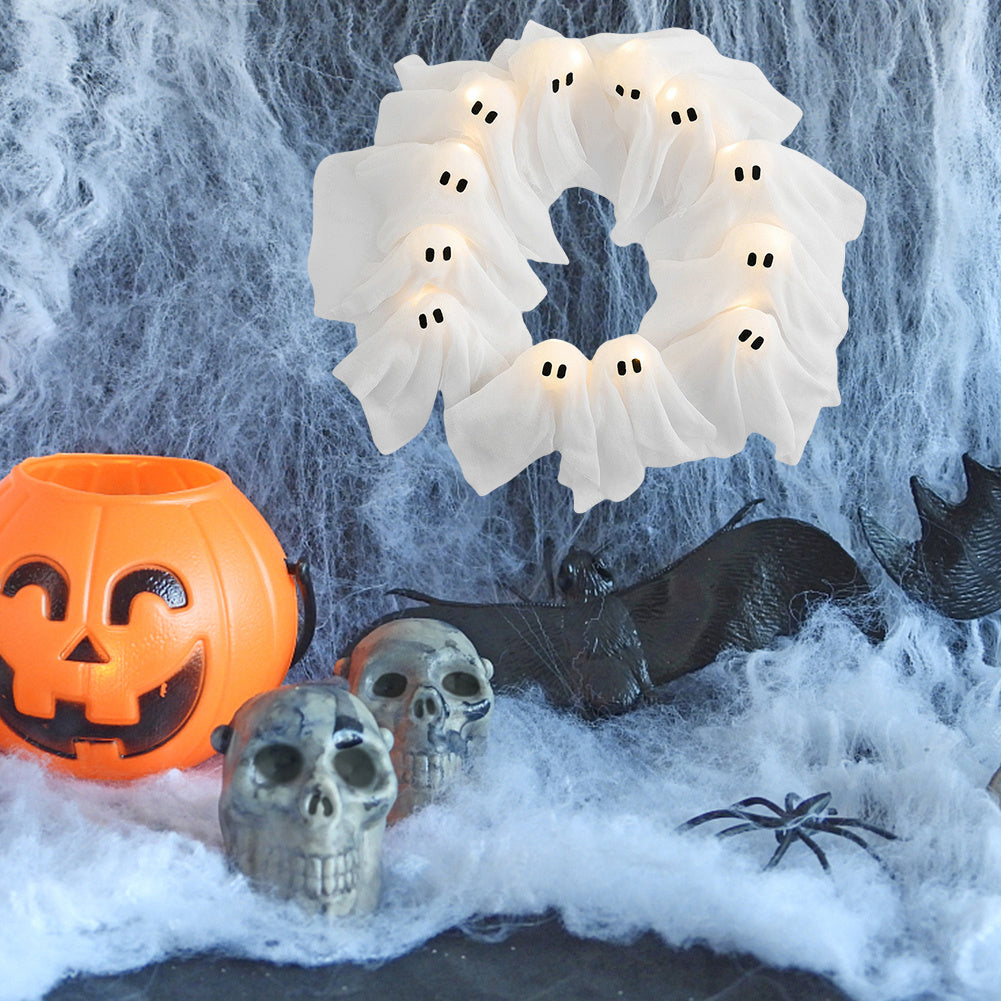 Halloween Decorations Ghost Wreath Cute Ghost Halloween Door Sign For Door Porch Wall Holiday Home Decor Glow Ghost Lights Home Ornaments