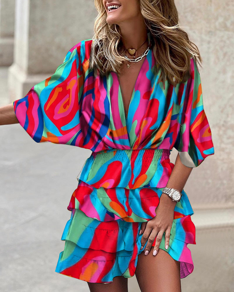 Sleeve V Neck Hem Irregular Hem Dress For Women's Garments Apparel / Clothing