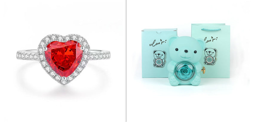 Eternal Rose Teddy Bear Gift Box with Necklace – Rotating Rose Jewelry Box & Storage Case for Women & Girlfriend, Perfect for Valentine's Day, Wedding & More
