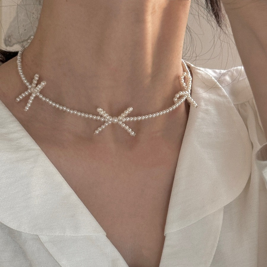 Sweet Bow Pearl Necklace Women's Simple Design Clavicle Chain Jewelry & Accessories