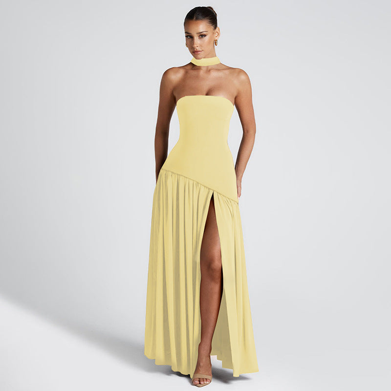 Spring And Summer New Color Matching Tube Top Sexy Off-the-shoulder Dress Women's Garments Apparel / Clothing