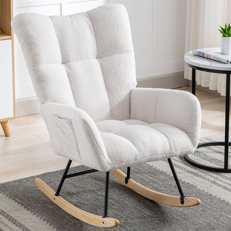 Rocking Chair With Pocket, Soft Teddy Fabric Rocking Chair For Nursery, Comfy Wingback Golider Rocking Chair With Safe Solid Wood Base For Living Room Bedroom Balcony Cannot Be Sold On Temu