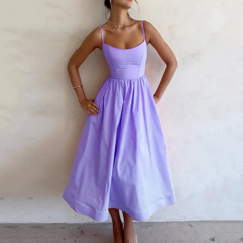 Women's Solid Color Printing Fresh Sweet Sexy Suspender Dress Women's Garments Apparel / Clothing