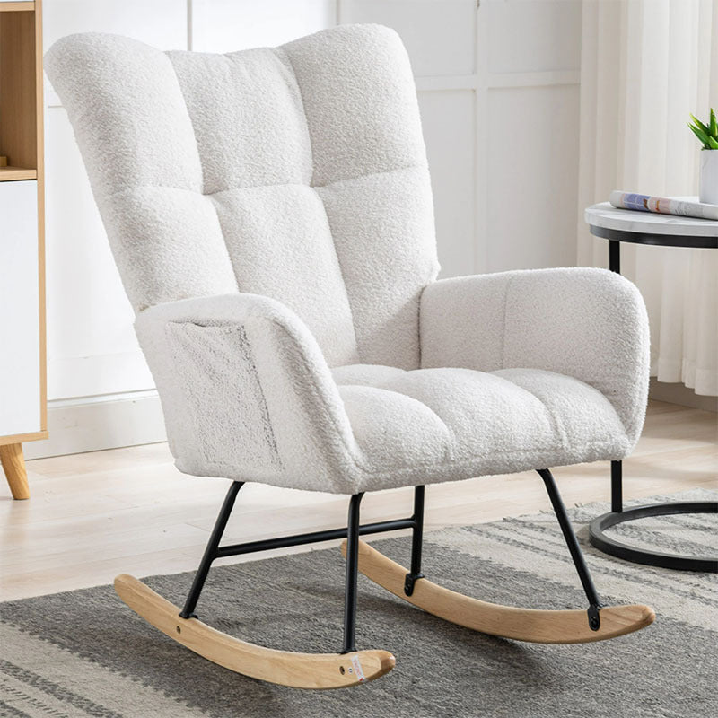 Rocking Chair With Pocket, Soft Teddy Fabric Rocking Chair For Nursery, Comfy Wingback Golider Rocking Chair With Safe Solid Wood Base For Living Room Bedroom Balcony Cannot Be Sold On Temu