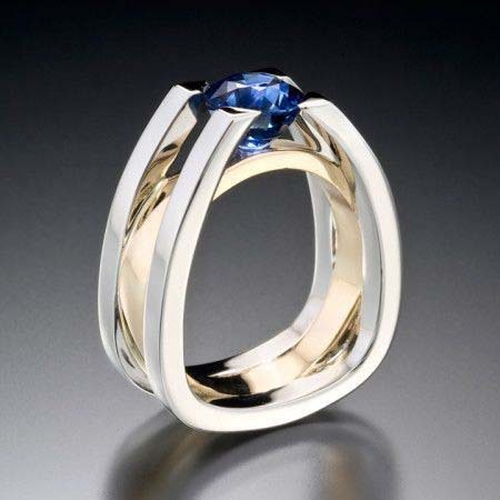 Europe And America Creative Geometric Sapphire Two-tone Women's Exquisite Rings/Jewelry & Accessories