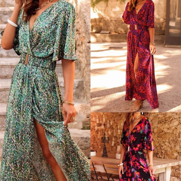 Women's Graceful And Fashionable Slimming Printed Cinched Mid-length Dress Women's Garments Apparel / Clothing