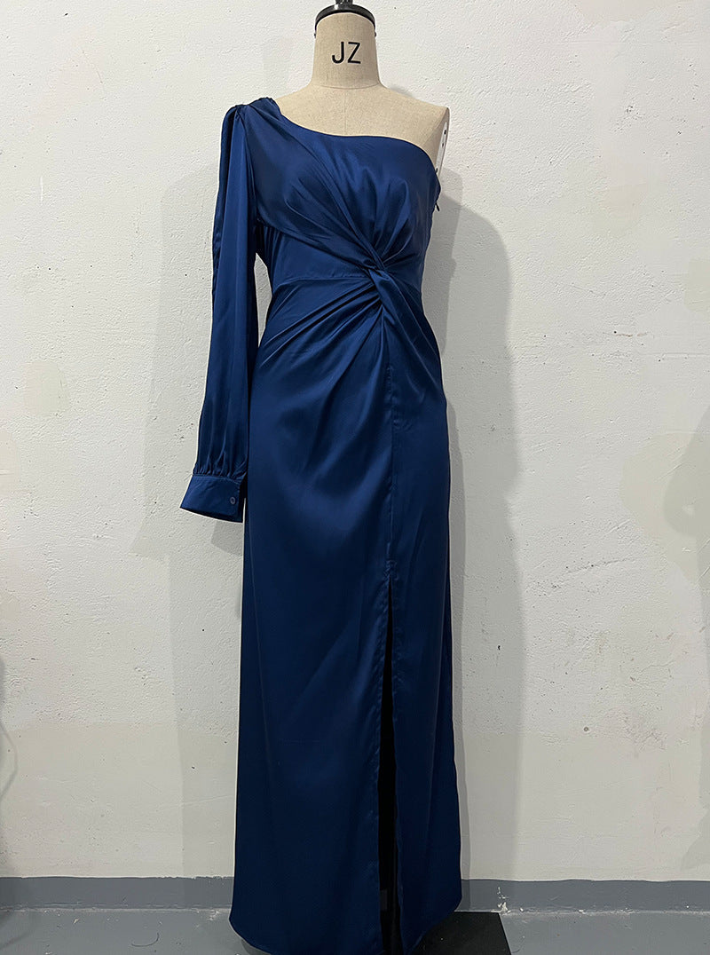 Women's One-shoulder Split Dress Ins Fashion Long-sleeved Slim Long Dresses Party Evening Women's Garments Apparel / Clothing