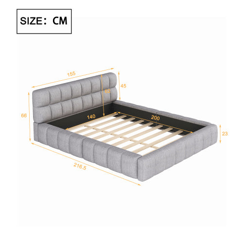 Double Bed With Soft Linen Backrest Furniture