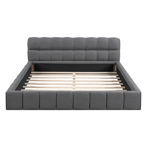 Double Bed With Soft Linen Backrest Furniture