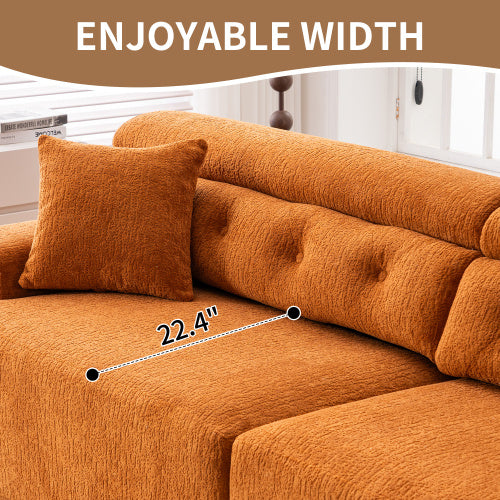 LY-029 ORANGE COMPRESSION SOFA 4-seater Combined Sofa, Wood Grain Chenille Fabric, Full Sponge Compression Sofa,combined Sofa With 2 Pillows For Living Home Furniture Apartment Furniture