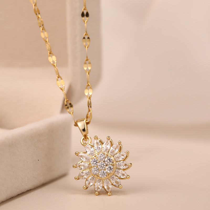 Double-layer Rotatable Sunflower Necklace Jewelry & Accessories