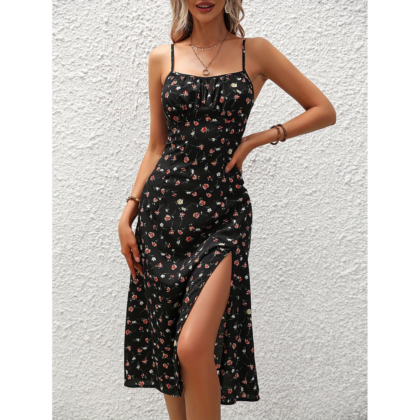 New Polka Dot Print Suspender Dress Summer Sexy Split Long Dresses For Women's Garments Apparel / Clothing