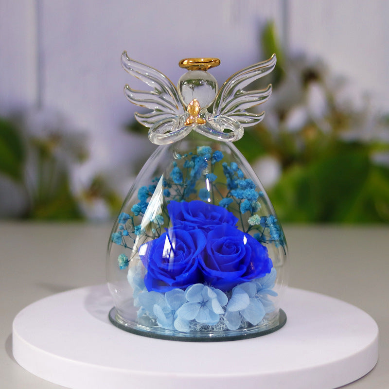 Eternal Flower Gift Box with Angel Glass Cover – Dried Rose Gift Box for Christmas, New Year, Valentine's Day, Home Decor & More