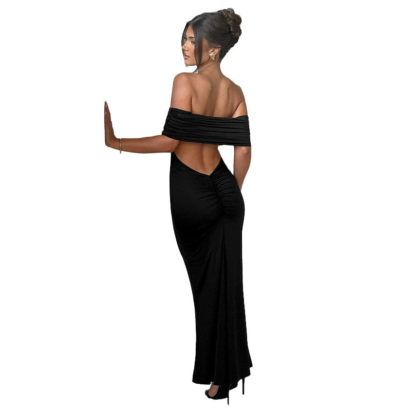 Socialite Style Elegant Sexy Backless Off-shoulder Dress Women's Garments Apparel / Clothing