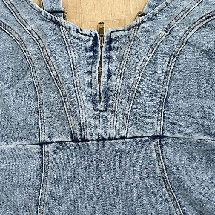 New U-neck Suspender Denim Dress Summer Casual Tight Slim Fit Dresses With Slit Design Clothing Women's Garments Apparel / Clothing