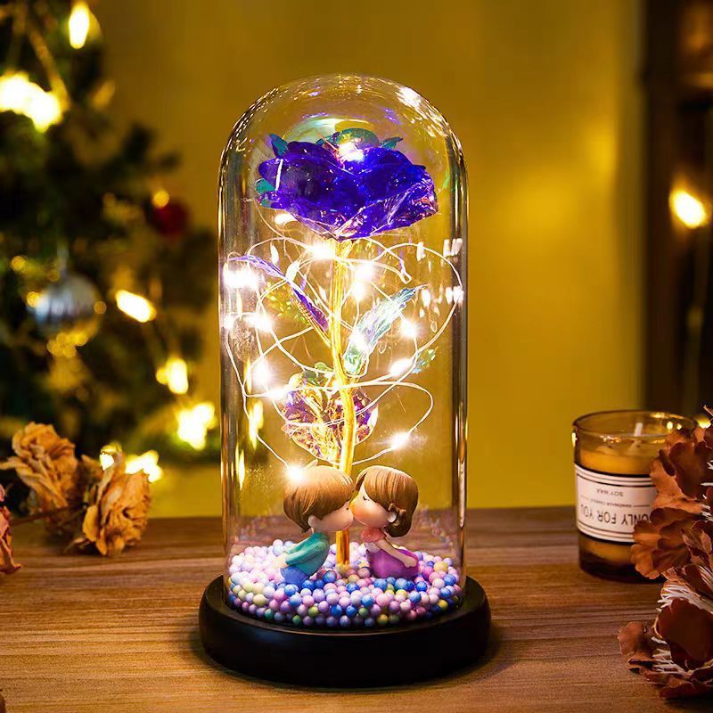 Eternal Rose LED Light Foil Flower in Glass Cover – Night Light Lamp Decor for Home, Bedroom, Wedding, Anniversary, and Any Special Occasion