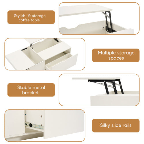 Lift Up Coffee Table, Coffee Table With Drawer, Wooden Tea Tables End Tables For Living Room Furniture , White