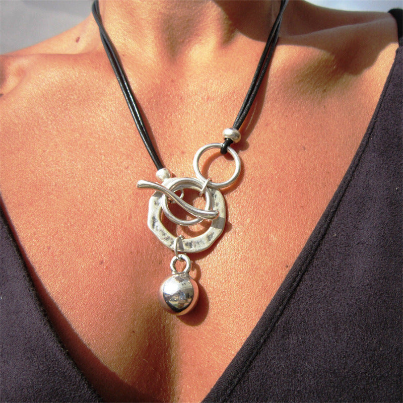Bohemian Ring Leather Necklace OT Buckle Drop Jewelry/Accessories