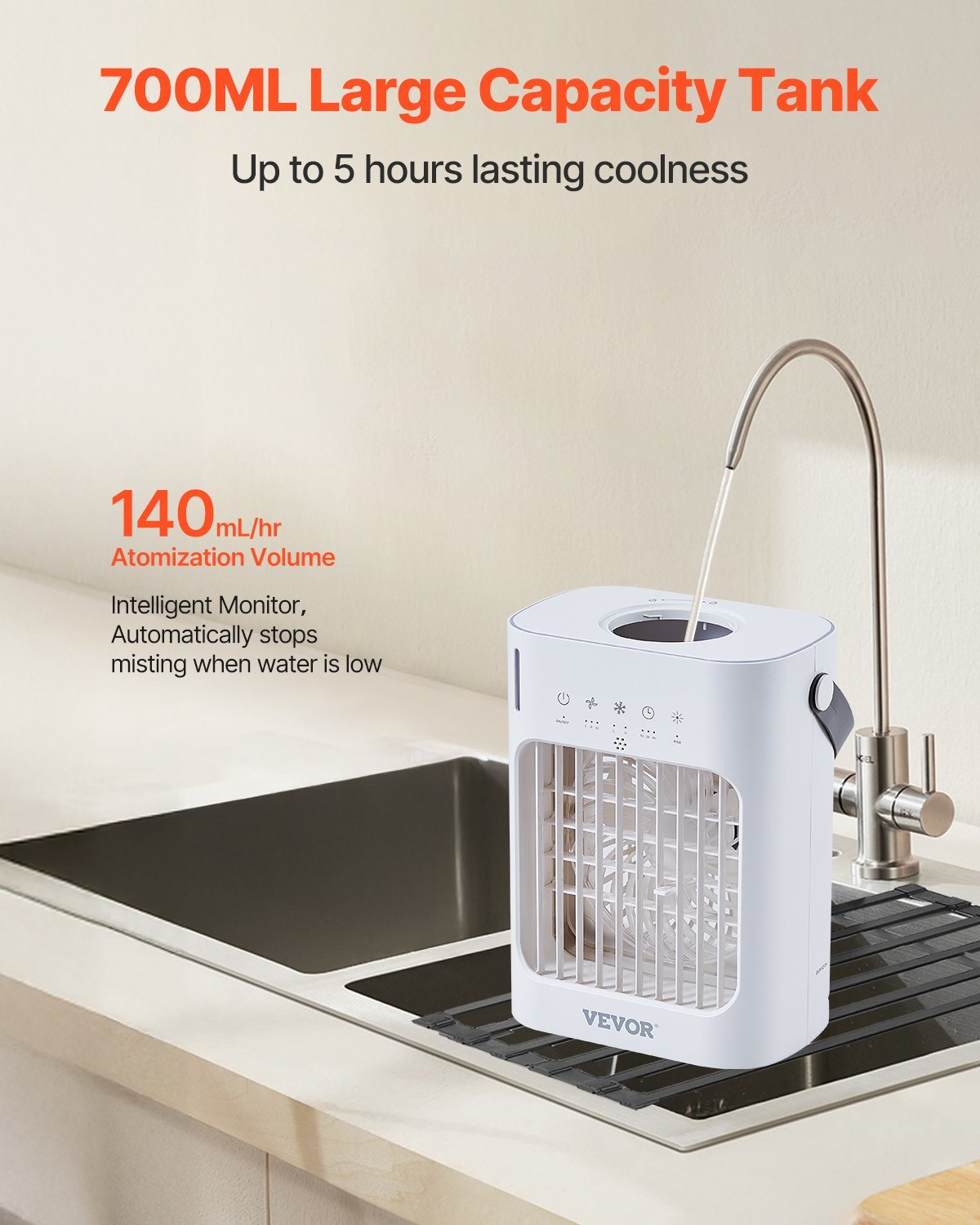 Portable Air Conditioner 4-in-1 Evaporative Air Cooler 700ml Water Tank Home Essentials