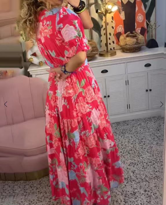 Printed Long And Wide Dress Women's Garments Apparel / Clothing