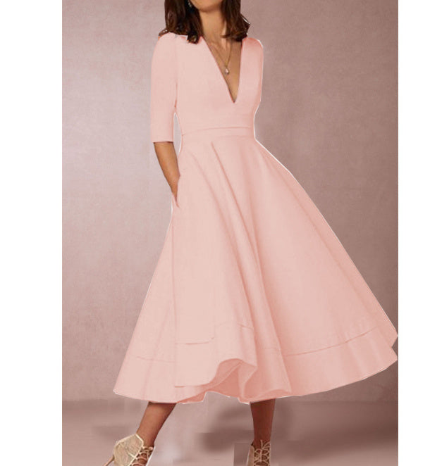 V-neck Dresses - Retro 60s Swing Sleeve Women's Garments Apparel / Clothing