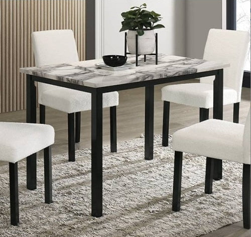 Chaises en tissu de laine blanc avec plateau en imitation marbre, ensemble de salle à manger 5 pièces, coussins de dinette, 4 chaises rembourrées pour salle à manger