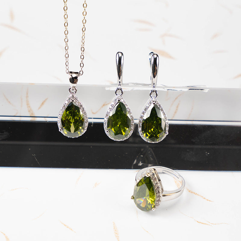 Exquisite Drop-shaped Zircon Non-fading Ornament Three-piece Set Jewelry & Accessories