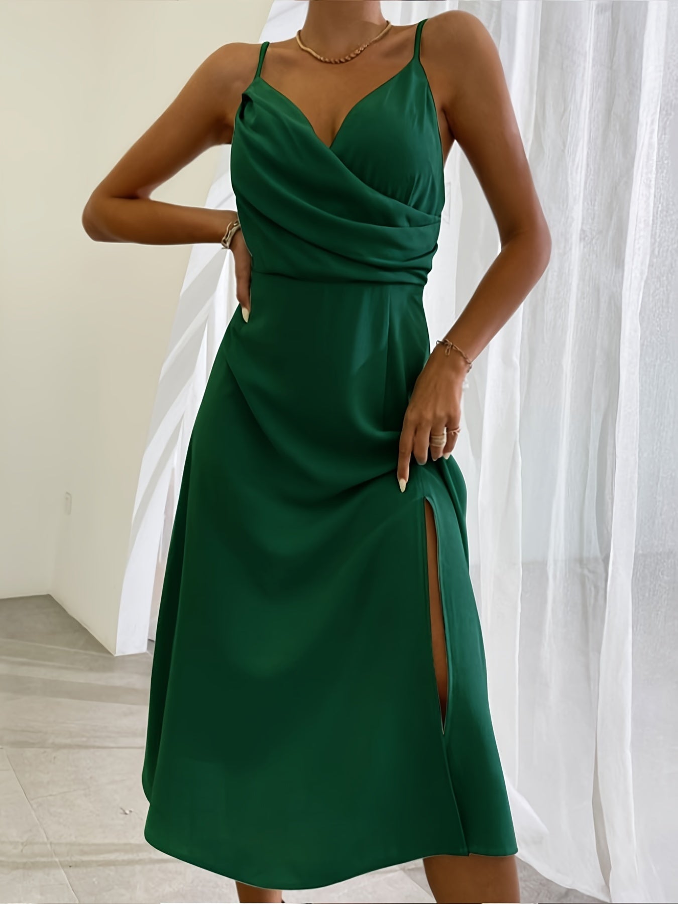V-neck Slit Sling Dress Summer Fashion Sexy Slim Suspender Dresses For Women's Garments Apparel / Clothing